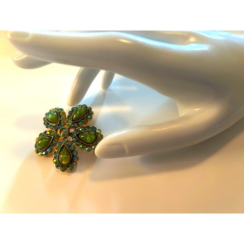Vintage Cara NY Blue Borealis Cabochon Opal Blue Flower Brooch